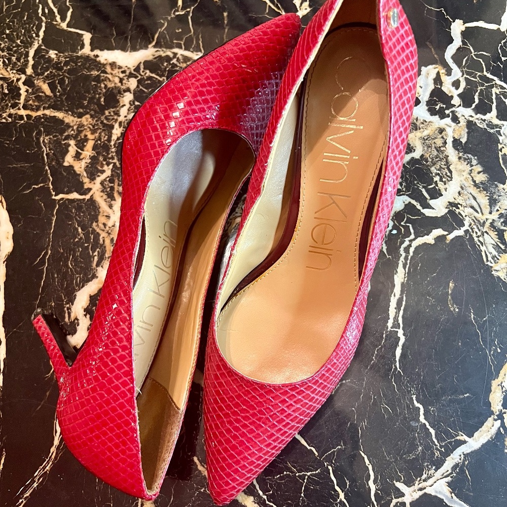 Calvin Klein Red Snake Print Stilettos
